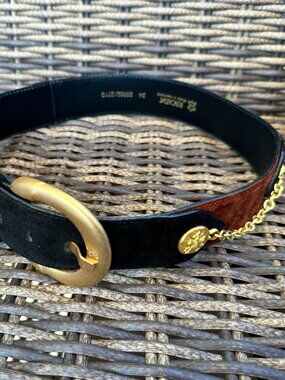 Vintage ESCADA Black Brown Gold Accented Belt Women's Size 34 Germany